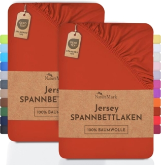 NatureMark 2er Pack Jersey Spannbettlaken, Spannbetttuch 100% Baumwolle in vielen Größen und Farben MARKENQUALITÄT ÖKOTEX Standard 100 | 120x200 cm - rost rot