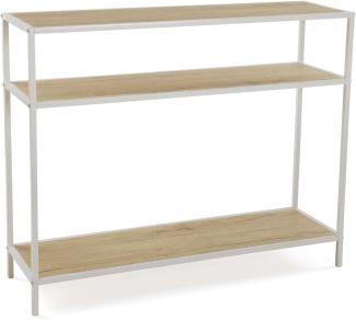 Versa Berlin Schmales Möbelstück für den Eingangsbereich oder Flur, Moderner Konsolentisch, mit unterem Einlegeboden, Maßnahmen (H x L x B) 80 x 30 x 100 cm, Holz und Metall, Farbe: Braun und Weiß