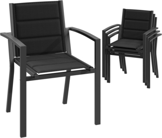 JUMMICO Garten Stapelstühle mit Armlehnen, Aluminium Outdoor Garten Stühle mit Baumwollsitz für Balkon, Terrasse, Garten - Set aus 4 Stück, DunkelGrau