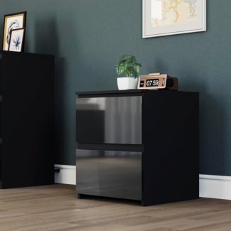 Vida Designs Glinton Stilvoller Hochglanz-Beistelltisch mit 2 Schubladen, Nachttische, Schlafzimmermöbel, 100% FSC-Zertifiziert, Schwarz