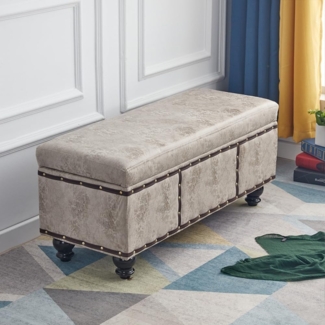 Shally Dogan Sitztruhe für den Innenbereich mit gepolstertem Sitz, Bezug aus Nubukleder, Fußhocker für Schlafzimmer, Wohnzimmer, 80 x 40 x 43 cm (Khaki)
