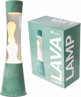 FISURA - Lavalampe Jade. jadegrüner Sockel, transparente Flüssigkeit und weiße Lava. Lavalampe mit Ersatzbirne. Maße: 11 x 11 x 39,5 Zentimeter