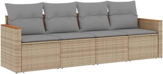 vidaXL 4-tlg. Garten-Sofagarnitur mit Kissen Beige Poly Rattan 3258174