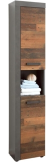 Badmöbel Hochschrank Cancun / Indy in Old Used Wood und Matera grau