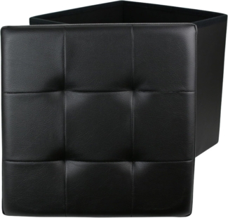 HOME DECO FACTORY Faltbare Hocker-Truhe aus Kunstleder, 38 x 38 x 38 cm, Schwarz