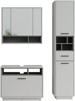Vicco Badmöbel-Set Grau/Anthrazit 3 Teile mit Hochschrank, Beatrice