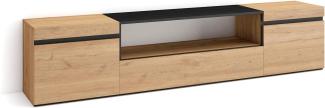 Skraut Home | TV-Schrank, Lowboard | für Wohnzimmer und Esszimmer | 200x45x35cm | Für TV-Geräte bis zu 80" | Fernsehtisch | Moderner Stil | Eiche Schwarz