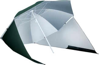 Outsunny Sonnenschirm Strandmuschel, Metall, Polyester mit Silberbeschichtung, LxB: 210x210 cm, Windschutz, Strandschirm, Φ210xH222cm, Dunkelgrün