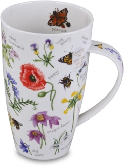 DUNOON Becher Henley Wayside 600 ml Bone China Kaffeetasse 15 cm Teetasse 0,6 l Hochwertige Porzellantasse Elegantes modernes Design mit Blumen und insekten Spülmaschinenfest Geschenk