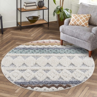 Carpet City Hochflor-Teppich Focus 3013, rund, Höhe: 20 mm, Boho-Teppich, Hochtief-Muster/ 3D-Effekt, für Wohnzimmer, Schlafzimmer