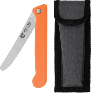 Klappbares Frühstücksmesser, mit Etui, Wellenschliff, Orange