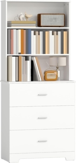 HOMCOM Bücherregal mit 3 Schubladen, 3 offenen Regalen, Bücherschrank 180 cm 1-tlg, für Wohnzimmer, Büro, Weiß