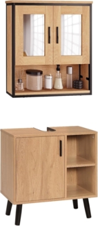EUGAD Badmöbel-Set, (2-St), Unterschrank mit Tür und 2 offenen Ablagen, Badschrank mit 2 Spiegeln