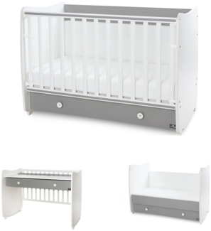 Lorelli Babybett Dream 60 x 120 cm umbaubar Schreibtisch Kinderbett Schaukelbett weiß dunkelgrau