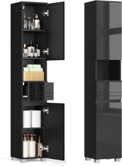 VASAGLE Badezimmerschrank, Badschrank, Badezimmermöbel mit Einer Schublade, verstellbare Ablagen, offenes Fach, 30 x 30 x 170 cm, tintenschwarz BBC560B01
