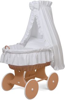 WALDIN Stubenwagen-Set mit Ausstattung Gestell/Räder natur lackiert, Ausstattung weiß