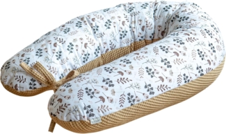 Loolay Stillkissen Waffelstoff Baumwolle Seitenschläferkissen Zweiseitig Schlafkissen, XXL 170 cm Stillkissen + Bezug (Reißverschluss), Atmungsaktive WAFFEL + GLATT Baumwolle WEICH Stillkissen MUSTER: TAUPE Waffelpique/ BRAUN Blumenwiese, Hochwertiges ...