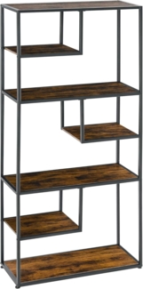 HOMCOM Bücherregal Standregal mit 7 Ebenen, Aufbewahrungsregal, Küchenregal 1-tlg, für Wohnzimmer, Schlafzimmer, Stahl, Rustikal-Braun