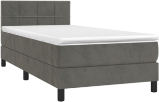 vidaXL Boxspringbett mit Matratze Dunkelgrau 90x200 cm Samt, Härtegrad: H2 [3141282]