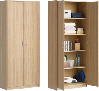 Home Collective Mehrzweckschrank Aktenschrank mit 5 Fächern Haushaltsschrank (74 cm breit aus Laminatplatte und hochwertigen Polymergriffen) in mattem Finish mit 4 Einlegeböden und 2 Türen sonoma