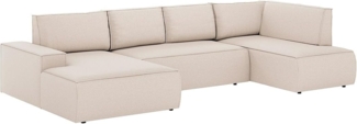 Vente-unique - Große Wohnlandschaft mit Schlaffunktion - Ecke links - Strukturstoff - Beige - AMELIA