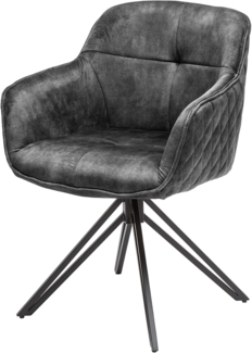 invicta INTERIOR Drehbarer Design Stuhl Euphoria dunkelgrau Samt im Retrostil mit Ziersteppung Esszimmerstuhl