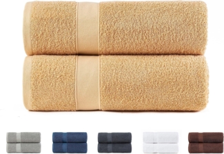 Todocama 2 große Badetücher, 100% Baumwolle, 550 g/m², extra weich, sehr saugfähig und schnell trocknend, Maße 100x150 cm, Beige