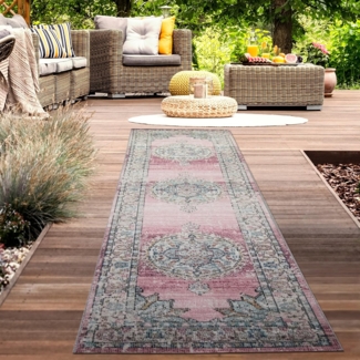 Carpetia Outdoorteppich Teppich Outdoor Orientteppich Wohnzimmerteppich Ornamente in rosa, rechteckig, Höhe: 4 mm