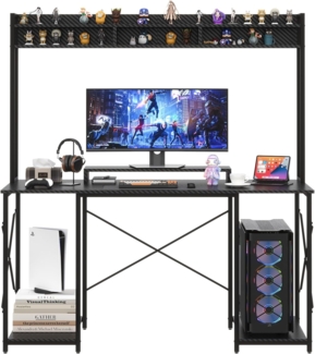 JUMMICO Gaming Tisch Schreibtisch 120 x 60 x 162 cm, Schreibtisch Computertisch mit Regal und Monitorständer, PC Tisch fürs Homeoffice (Schwarz)