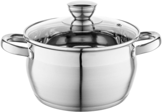 Florina Oliver 20 cm 3,4 L Edelstahltopf mit Glasdeckel | Für Induktion, Gas, Elektro, Ceran | Messskala innen | Spülmaschinengeeignet | Hitzebeständiger Deckel | Langlebig & robust