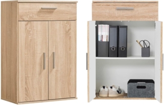 mokebo® Mehrzweckschrank 60cm Breite mit Schubladen & Einlegeböden 'Der Praktische' kurzer Schubladenschrank in Sonoma Eiche, Kleiner Schrank & Midischrank braun | 60 x 91 x 34 (B/H/T in cm)
