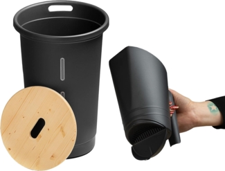 ONDIS24 Aufbewahrungsbox Pelletbehälter Aufbewahrungsbehälter mit Deckel aus Holz, Sichtfenster / 60,5 cm (H) / ⌀ 39,7 cm / Volumen 38l / rollend