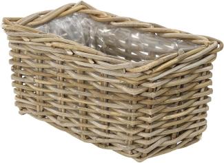 Dehner Rattan-Pflanzkasten, ca. 60 x 23 x 20 cm, Rattangeflecht, grau/braun