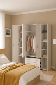 Dmora - Großer Kleiderschrank Francine, Schlafzimmermöbel, Schrank, Garderobe, 154x50 h200 cm, Weiß