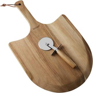 Pizzaschaufel 30,5 cm Hecef Holz Pizzaschaufel langer Griff großes Holz Pizzabrett mit Pizzaschneider Schneider Rad für hausgemachte Pizza, Käse, Obst und Kuchen