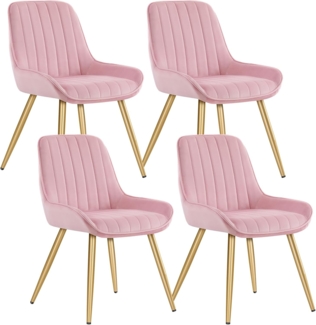 Lestarain 4 Stücke Esszimmerstuhl, Retro Küchenstuhl Wohnzimmerstuhl Sitzfläche aus Samt Retrostuhl mit Metallbeine Besucherstuhl Stuhl für Esszimmer Wohnzimmer Küche Rosa