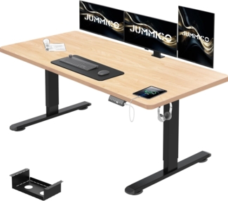 JUMMICO Höhenverstellbarer Schreibtisch 140x70 cm mit Kabelwanne, Höhenverstellbar Elektrisch Stehpult mit USB-Buchse, Computertisch, Ergonomischer Steh-Sitz Tisch, Bürotisch, Beige