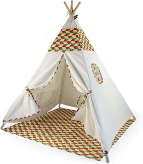 Hej Lønne Tipi Zelt für Kinder (Farbige Bemusterung), Indianerzelt, 4 Stangen, 120 x 120 x 150 cm, Baumwolle