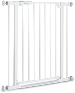 hauck Treppenschutzgitter Türschutzgitter Clear Step Autoclose 2 für Breiten 75-80 cm Ultra Flache Schwelle, Automatischer Schließmechanismus, ohne Bohren, Einhändiges Öffnen, Metall (White)