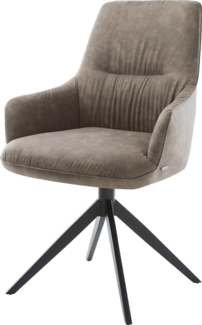 Drehstuhl Zelia-Flex mit Armlehnen Mikrofaser Taupe Vintage Kreuzgestell breit Schwarz 360° drehbar Wippfunktion Taschenfederkern