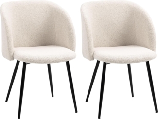 HOMCOM Esszimmerstuhl mit ergonomischer Rückenlehne, Lammwoll-Optik, Stahlbeine (2er Set Esszimmerstühle, 2 St), Stühle für Esstisch Esszimmer, Cremeweiß