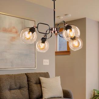 Hängeleuchte Crawley 4xE27 Metall Glas Schwarz / Kupferfarben [lux. pro]