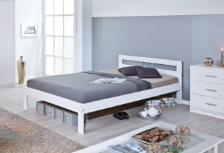 Inter Link – Holzbett - Bettrahmen – Bettgestell – Jugendbett – Gästebett – Einzelbett – Modernes Bett aus Kiefer Massivholz – ohne Lattenrost - Weiss lackiert - Fana 140x200 cm