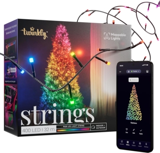 Twinkly Strings – App-gesteuerte LED-Lichterkette mit 400 RGB (16 Millionen Farben) LEDs. 32 Meter. Schwarzes Kabel. Intelligente Beleuchtungsdekoration für den Innen- und Außenbereich