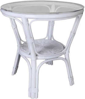 MiaMöbel Rattan Couchtisch 'Mina' weiß Glas, Rattan Landhaus
