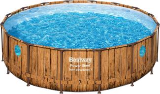 Power Steel™ Swim Vista Series™ Frame Pool Komplett-Set mit Filterpumpe Ø 488 x 122 cm, Holz-Optik (Pinie), rund