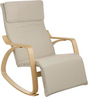 Baroni Home Schaukelstuhl mit Armlehnen aus Holz, ergonomischer Schaukelsessel mit Kopfstütze, 5-Höhen Fußstütze, bis 150 kg, Schlaf- und Wohnzimmer, Beige, 82x67x98 cm