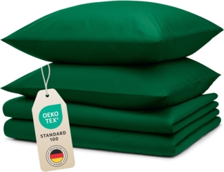 Blumtal Bettwäsche 135x200 4teilig - aus Atmungsaktivem Mikrofaser - 2X Bettbezug 135x200 cm + 2X Kissenbezüge 40x80 cm - Superweiches Bettwäsche-Set, Oeko-Tex Zertifiziert - Dunkelgrün