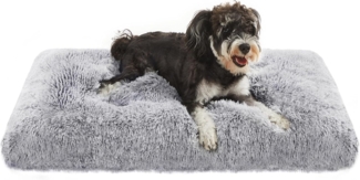 Feandrea Hundebett, Hundekissen, Flauschige Hundematte, Langer Plüsch, 80 x 50 cm, weiche Polsterung, maschinenwaschbar, multifunktional, Ombré-Grau PGW201G01