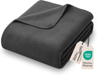 WOHNWOHL Kuscheldecke 150x200 cm • weiche Tagesdecke • Sofadecke • Wohndecke • Winterdecke • Ökotex Zertifizierte Baumwolldecke • Farbe: Anthrazit